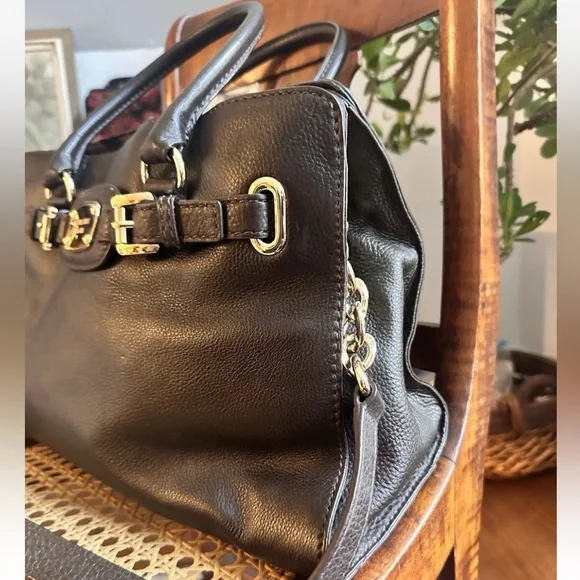 Michael Kors Hamilton Satchel Tote Bag Dark Brown Pebbled Leather Top Handle - Picture 3 of 11